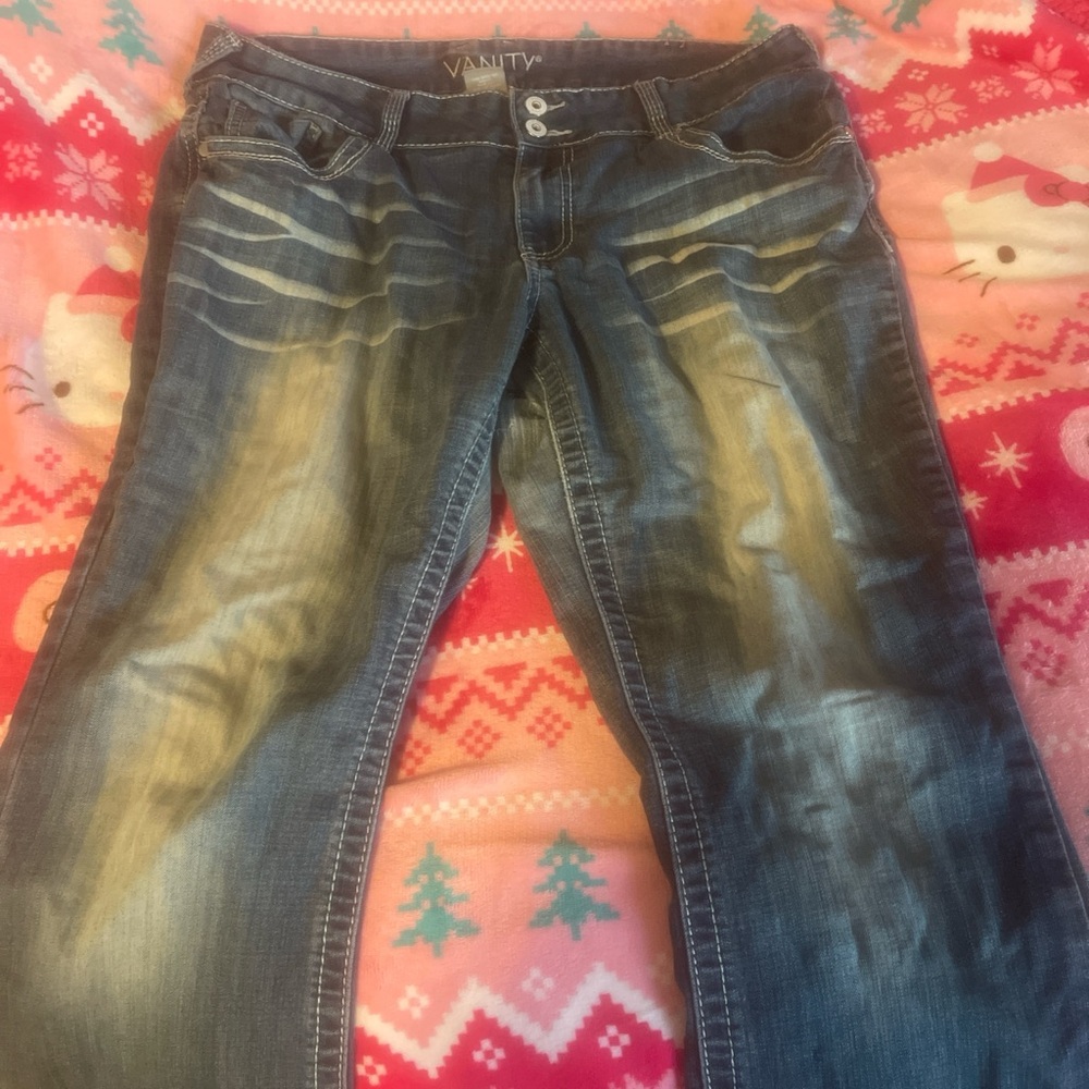 Vanity Women's Distressed Blue Flare Jeans